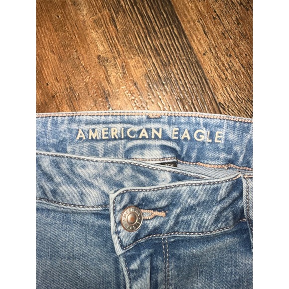 American Eagle Super Hi-Rise FlareDistressed Ripped Jeans Denim Womens 16Long - Picture 12 of 12